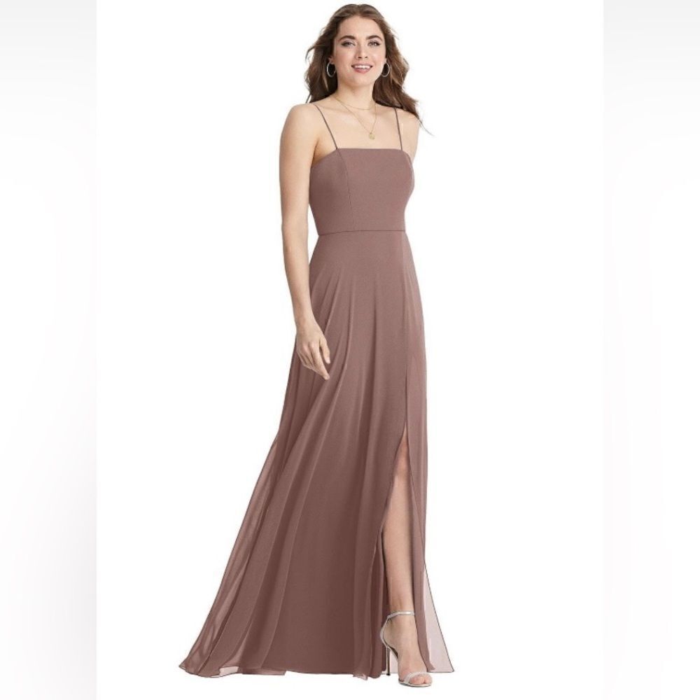 Lovely Square Neck Chiffon Maxi Dress with Front Slit